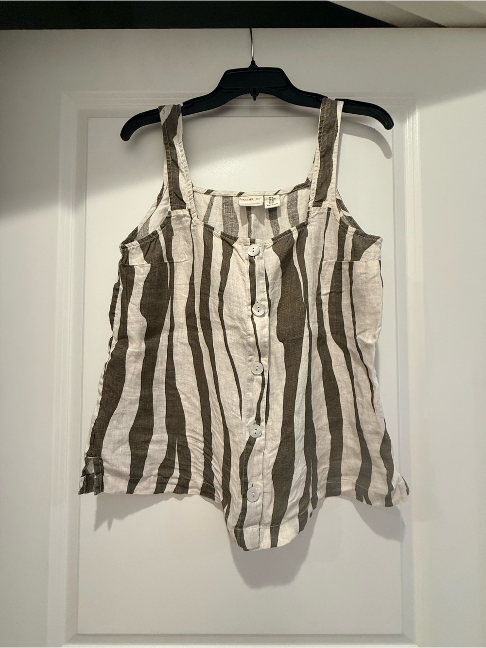 Rachel Zoe Brown Olive & Cream Striped Button-Front Tank
